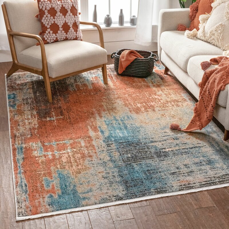 Well Woven Indira Abstract Orange/Blue/Beige Area Rug Wayfair